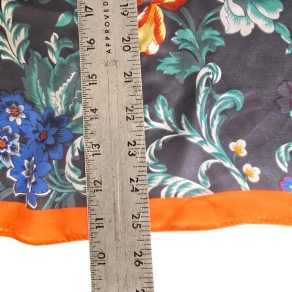 Saks Fifth‎ Avenue Floral Silk Scarf Orange Border Square Headscarf